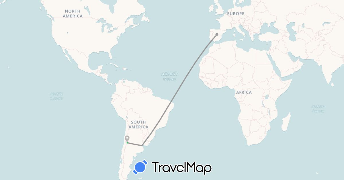 TravelMap itinerary: driving, bus, plane in Argentina, Spain (Europe, South America)